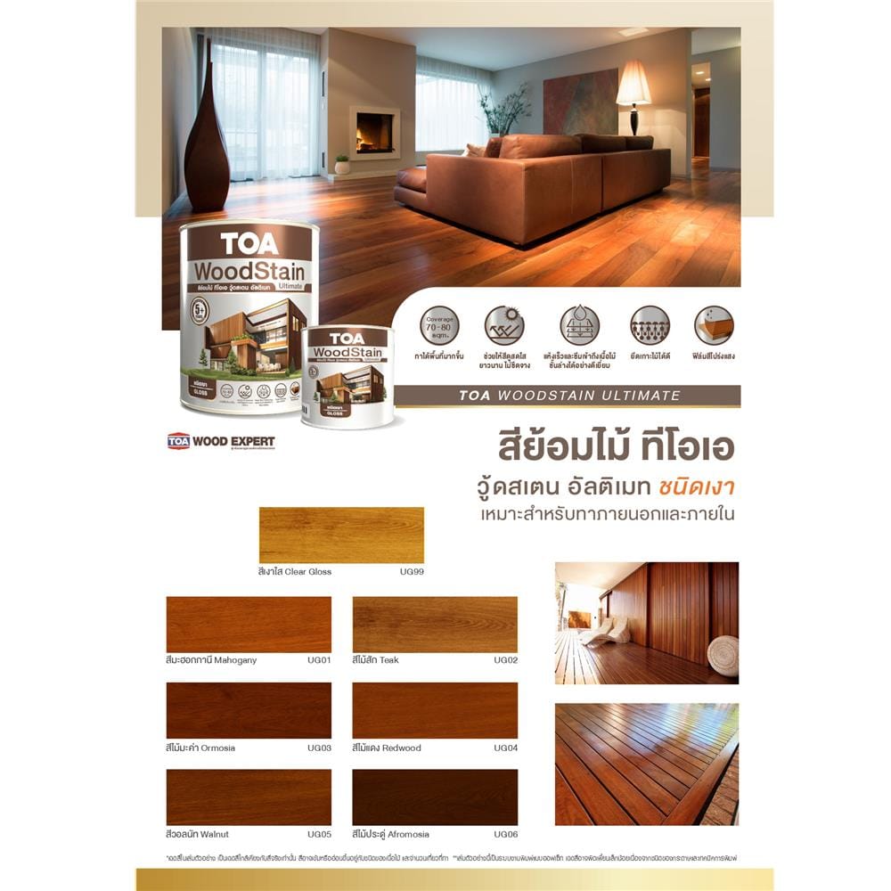 สีย้อมไม้ ชนิดกึ่งเงา TOA WOODSTAIN ULTIMATE US02 สีไม้สัก 1 แกลลอน