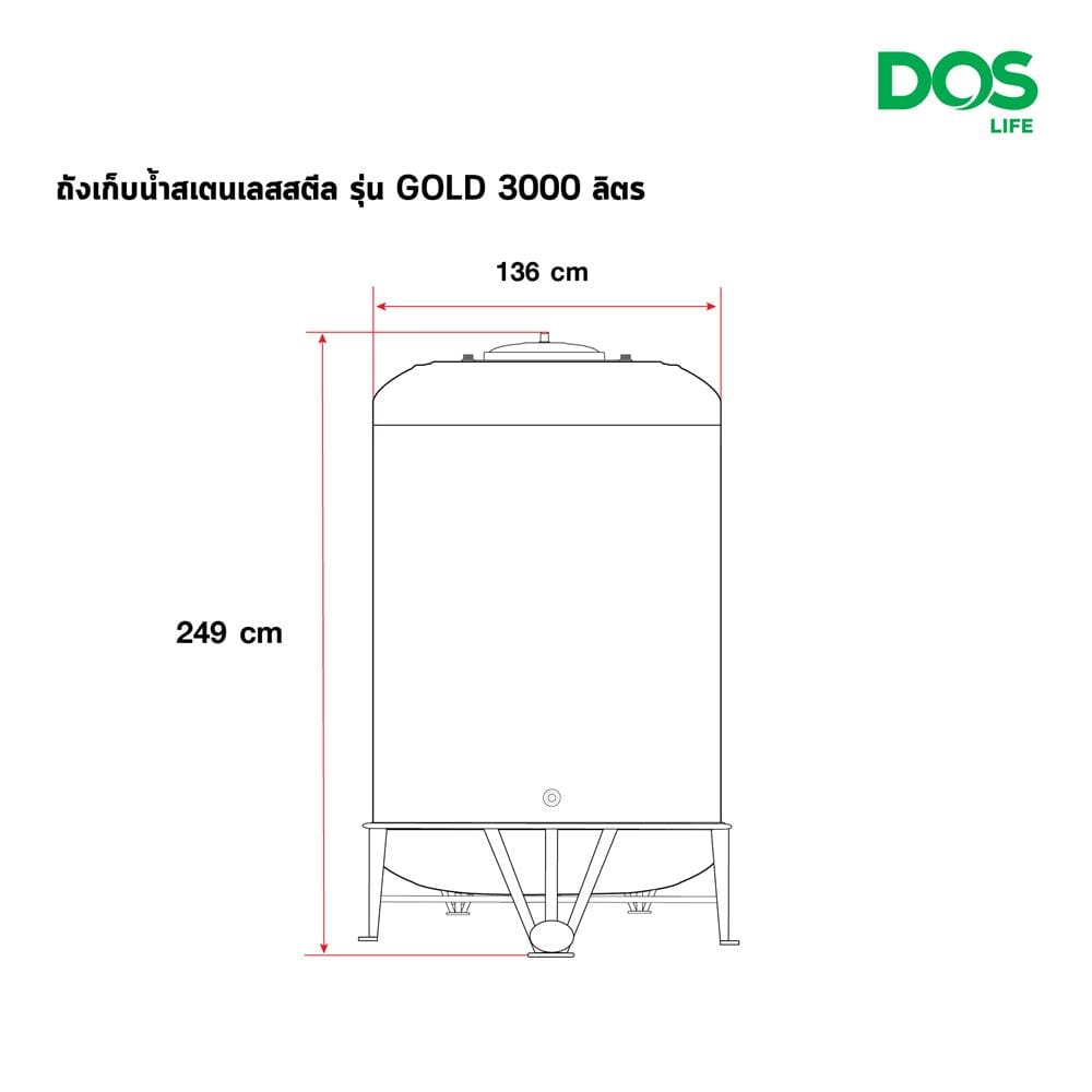 ถังเก็บน้ำสเตนเลส DOS ECO-05/GD-3000L 3000 ลิตร