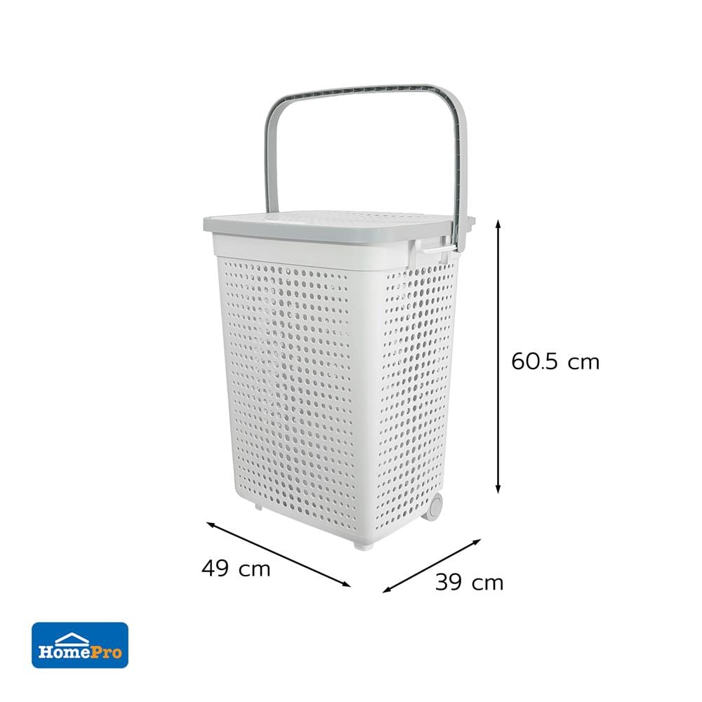 ตะกร้าผ้าล้อลากมีฝา PLIM BUBBLE HH-1226L สีขาว