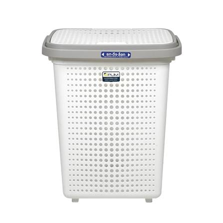 ตะกร้าผ้าล้อลากมีฝา PLIM BUBBLE HH-1226L สีขาว_1
