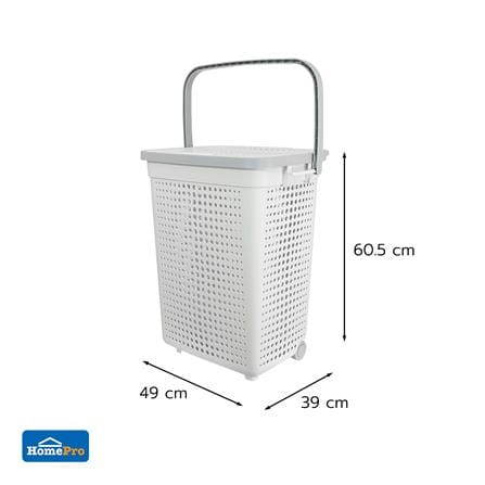ตะกร้าผ้าล้อลากมีฝา PLIM BUBBLE HH-1226L สีขาว_6