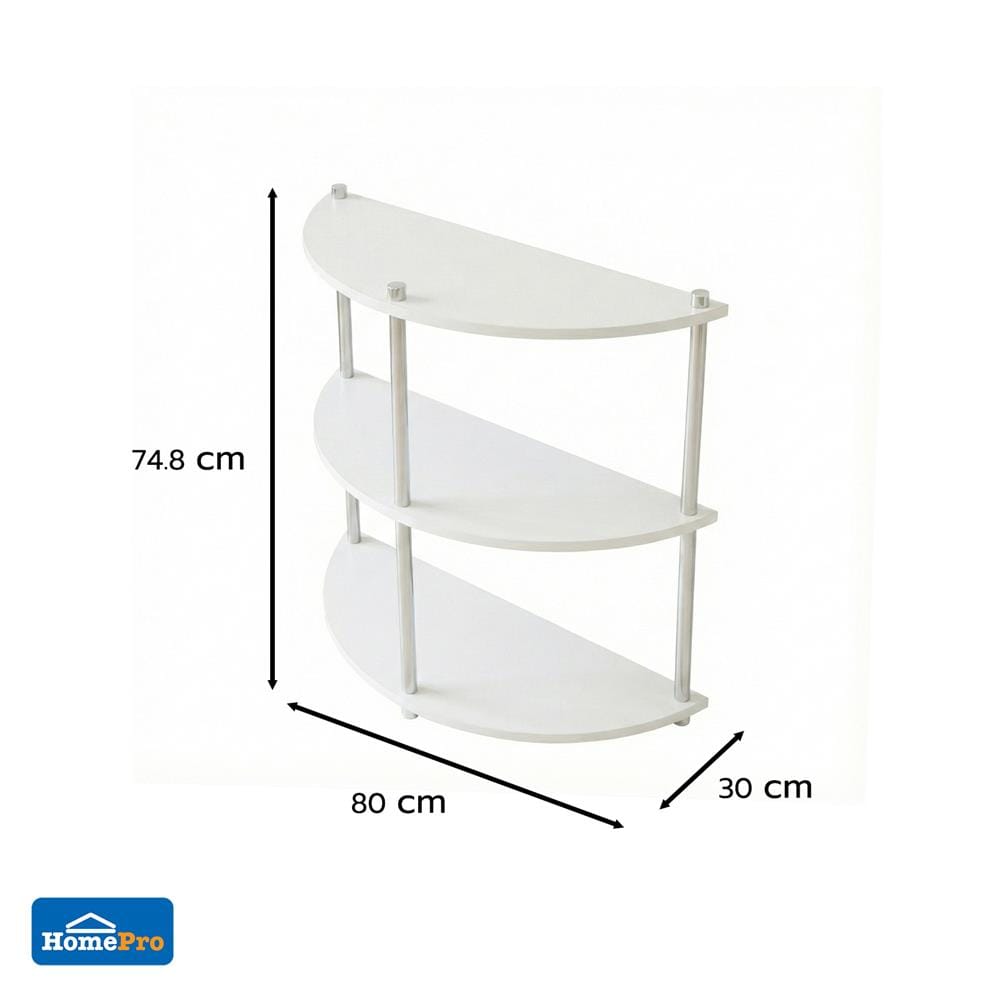 ชั้นวางของครึ่งวงกลม 3 ชั้น FURDINI BENDLY 80 ซม. สีขาว/วอลนัท