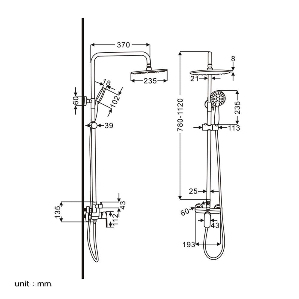 ฝักบัว RAIN SHOWER ผสม RASLAND RA F621-F6789