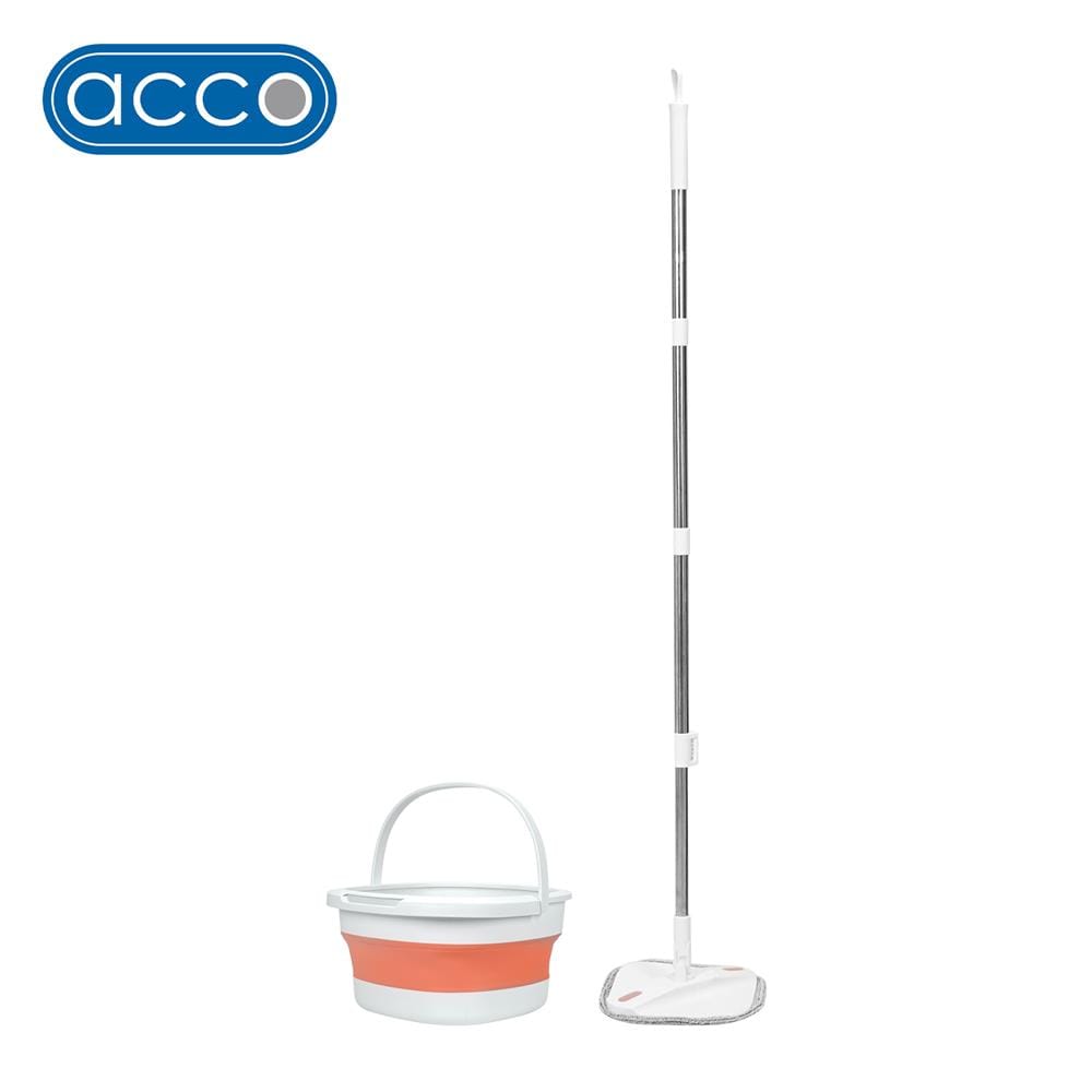 ชุดอุปกรณ์ถังปั่นกลมพับได้พร้อมไม้ม็อบ ACCO สีส้ม_0