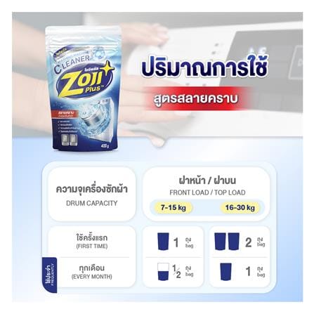 ผงทำความสะอาดเครื่องซักผ้า ZOJIPLUS สูตรสลายคราบ 400 กรัม_7