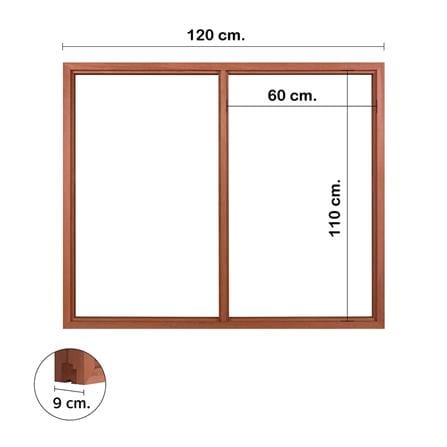 วงกบหน้าต่างไม้เบญจพรรณ 2 ช่อง VK 120x110 ซม. สีธรรมชาติ_4