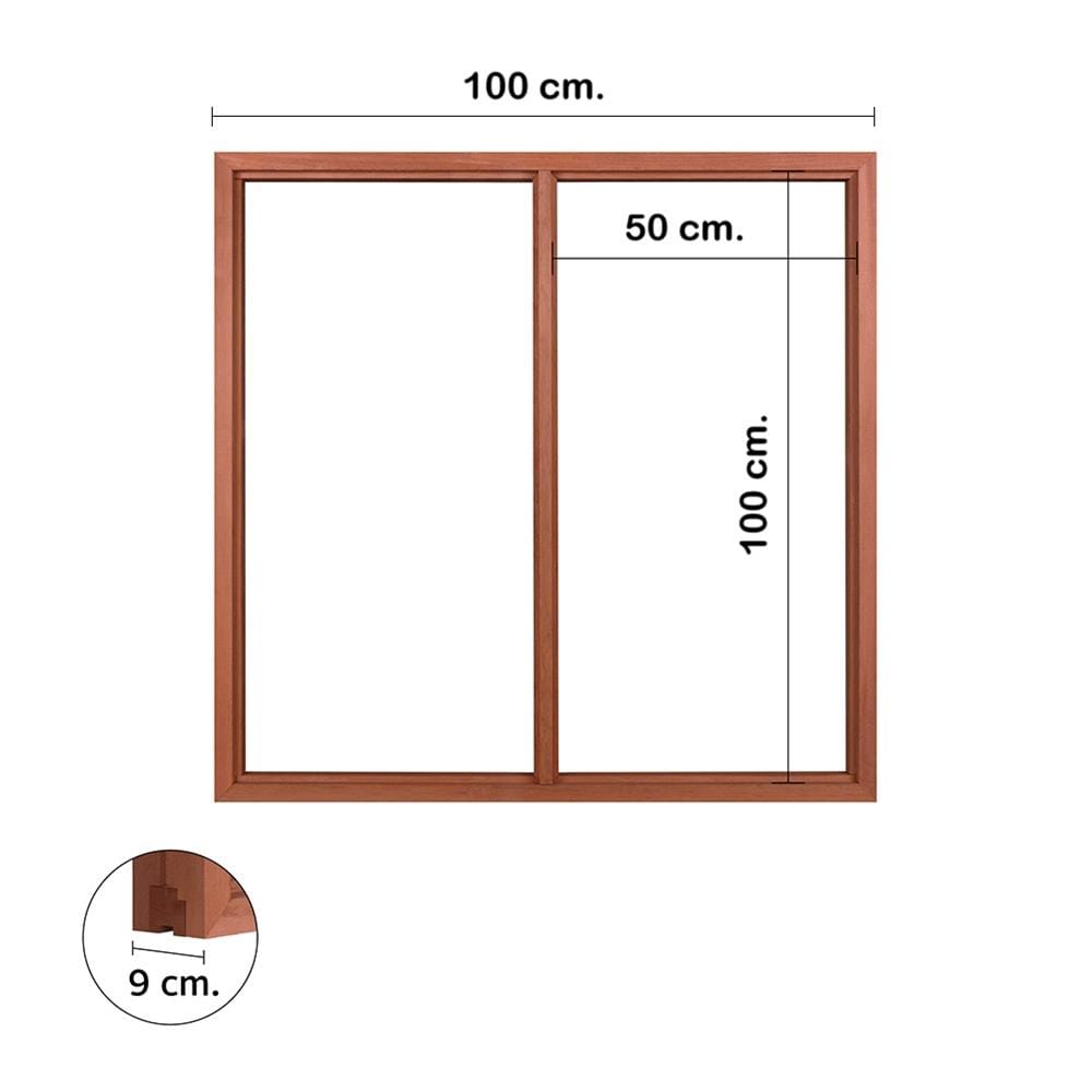 วงกบหน้าต่างไม้เบญจพรรณ 2 ช่อง VK 100x100 ซม. สีธรรมชาติ