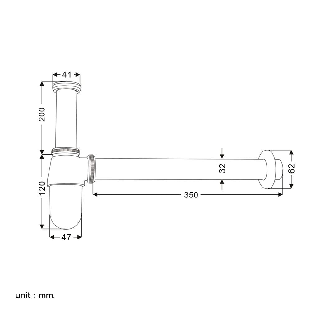 ท่อน้ำทิ้งอ่างล้างหน้ากระปุก RASLAND RA T911-T35-35 35 ซม.