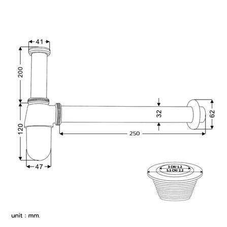 ท่อน้ำทิ้งอ่างล้างหน้ากระปุก RASLAND RA T911-T25 25 ซม._4