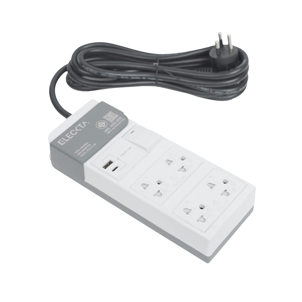 รางปลั๊กไฟ 4 ช่อง 1 สวิตซ์ 1 USB-A 1 TYPE-C ELECKTA ET541C 16 แอมป์ 3 ม.