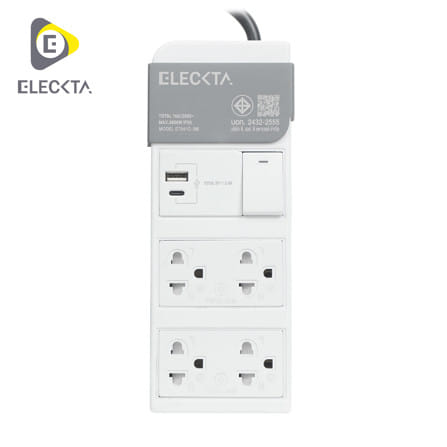 รางปลั๊กไฟ 4 ช่อง 1 สวิตซ์ 1 USB-A 1 TYPE-C ELECKTA ET541C 16 แอมป์ 3 ม._0