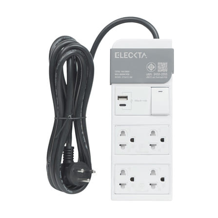 รางปลั๊กไฟ 4 ช่อง 1 สวิตซ์ 1 USB-A 1 TYPE-C ELECKTA ET541C 16 แอมป์ 3 ม._2