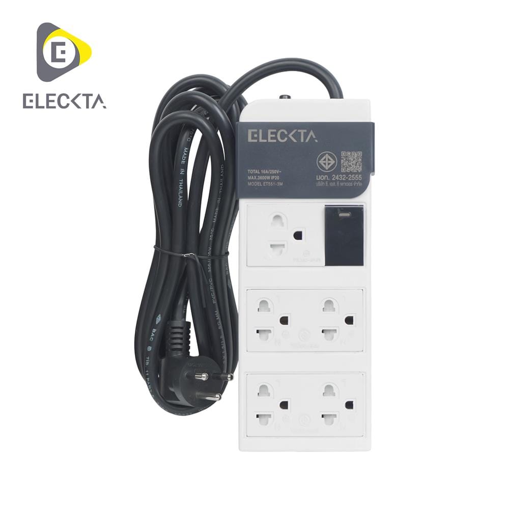 รางปลั๊กไฟ 5 ช่อง 1 สวิตช์ ELECKTA ET551 16 แอมป์ 3 ม._0
