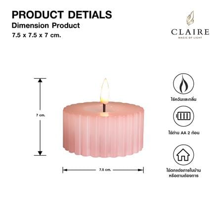 เทียนตกแต่ง LED CLAIRE WAVY 3.5 ซม. สีชมพู_6