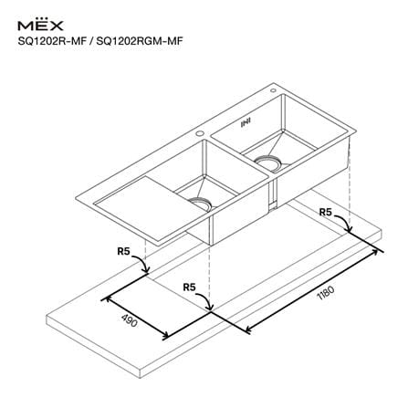 ซิงค์ฝัง 2 หลุม 1 ที่พัก MEX SQ1202R-MF สีเงิน_7