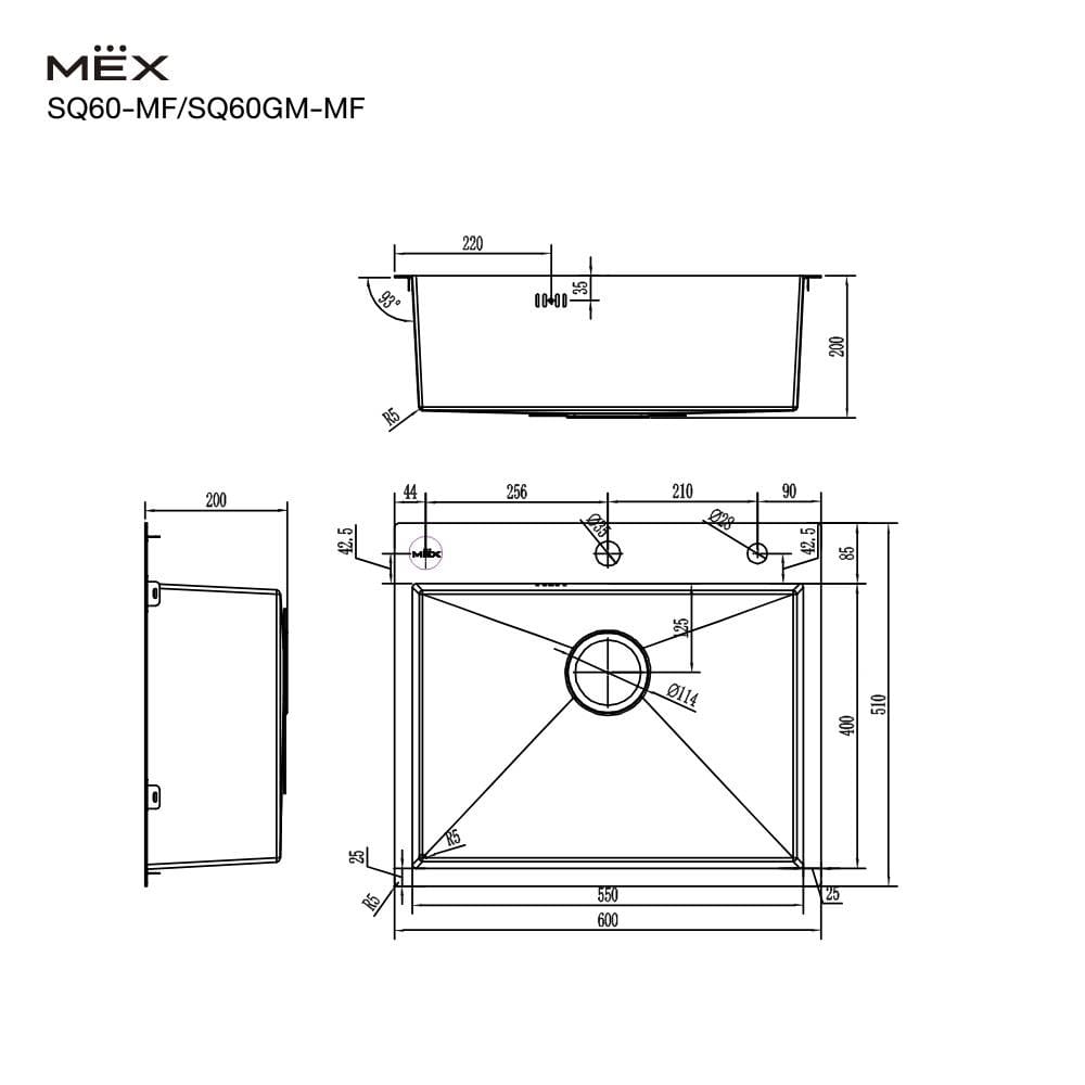 ซิงค์ฝัง 1 หลุม MEX SQ60GM-MF สีเทาดำ