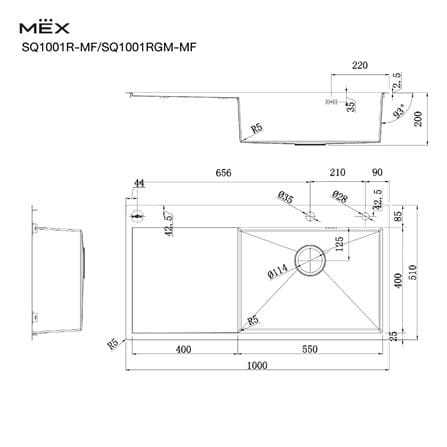 ซิงค์ฝัง 1 หลุม 1 ที่พัก MEX SQ1001R-MF สีเงิน_8