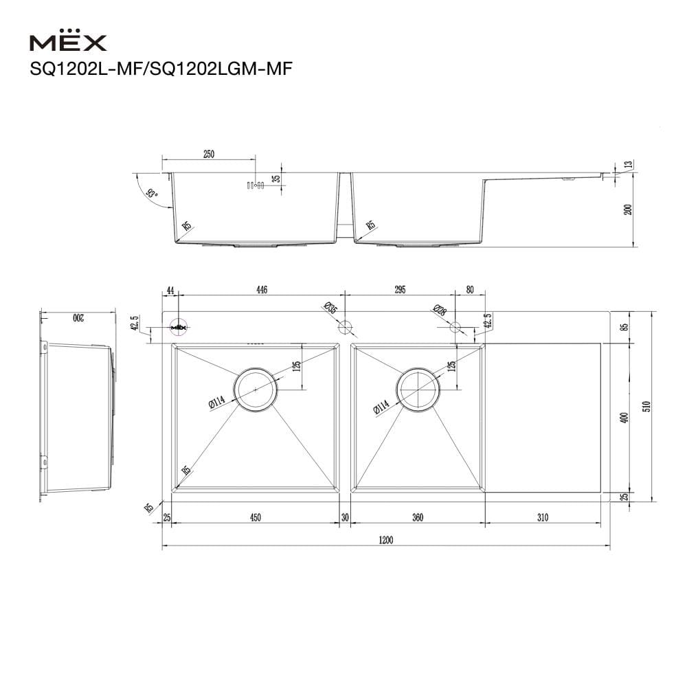 ซิงค์ฝัง 2 หลุม 1 ที่พัก MEX SQ1202L-MF สีเงิน