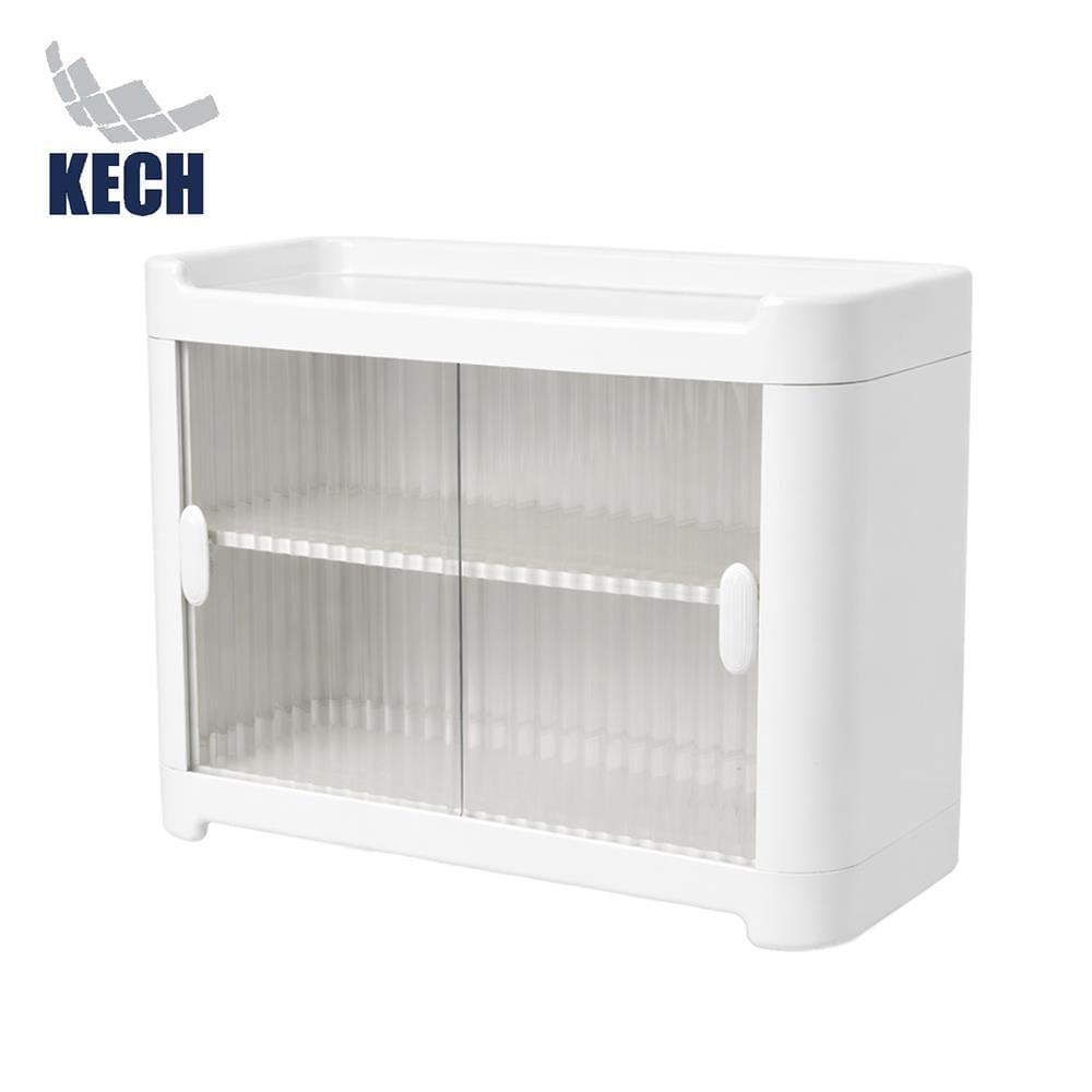 ตู้เก็บแก้วและอุปกรณ์ครัวบานสไลด์ 2 ชั้น KECH LULU สีขาว_1