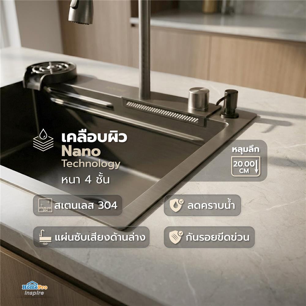 ซิงค์ฝัง 1 หลุม KUCINE HONEY1B 68481W สีเทาดำ