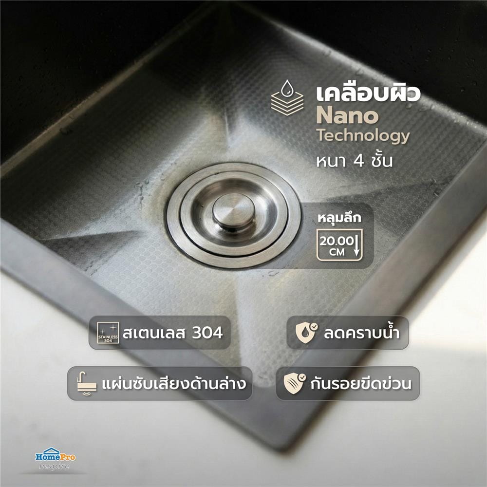 ซิงค์ฝัง 2 หลุม KUCINE HONEY2B 82481W สีเทาดำ