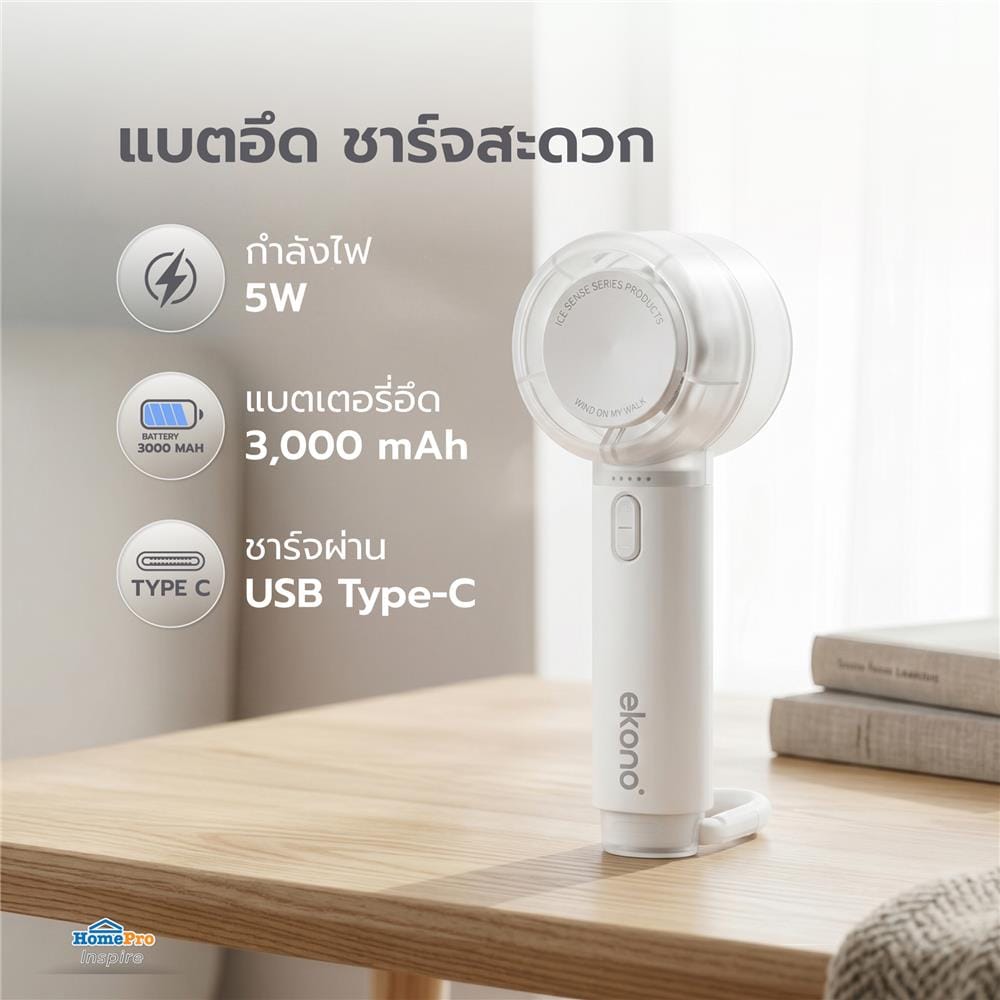 พัดลมพกพา EKONO EK-PTB16 FS01 สีขาว