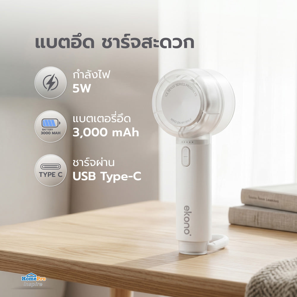 พัดลมพกพา EKONO EK-PTB16 FS01 สีขาว