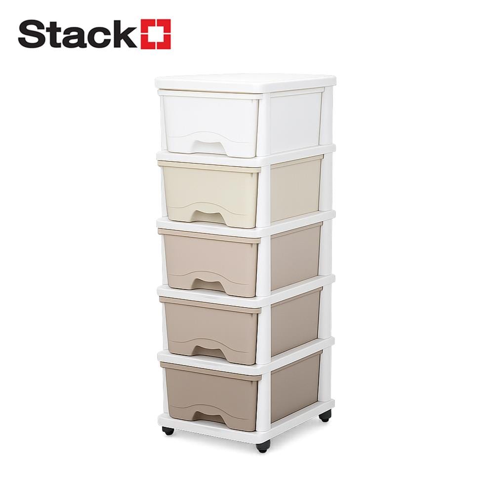 ตู้ลิ้นชัก 5 ชั้น STACKO KURI 33x43.5x96 ซม. สีขาว/น้ำตาล