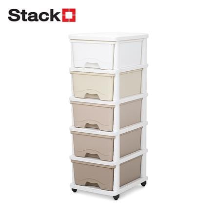 ตู้ลิ้นชัก 5 ชั้น STACKO KURI 33x43.5x96 ซม. สีขาว/น้ำตาล_1