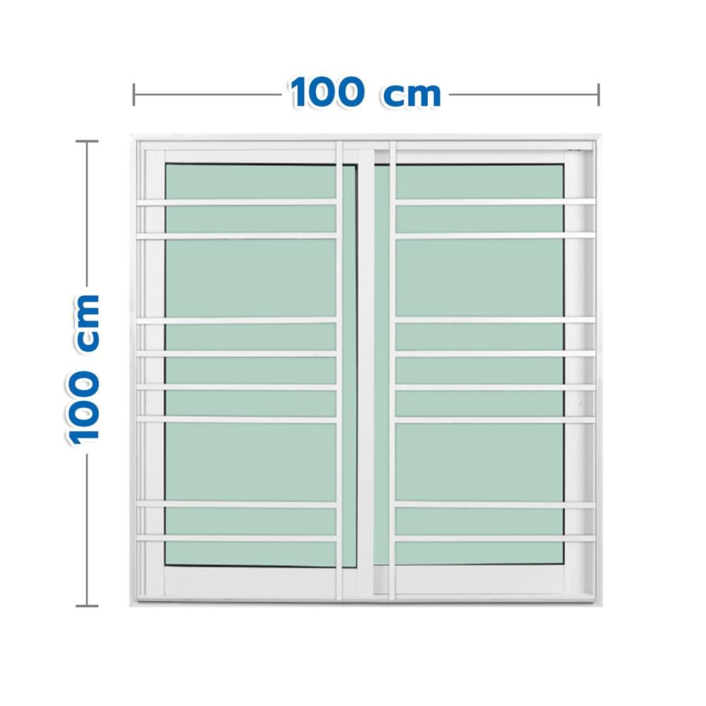 หน้าต่างบานเลื่อนอะลูมิเนียม พร้อมมุ้งลวดและเหล็กดัด S-S KPA โมเดิร์น 100x100 ซม. สีขาว