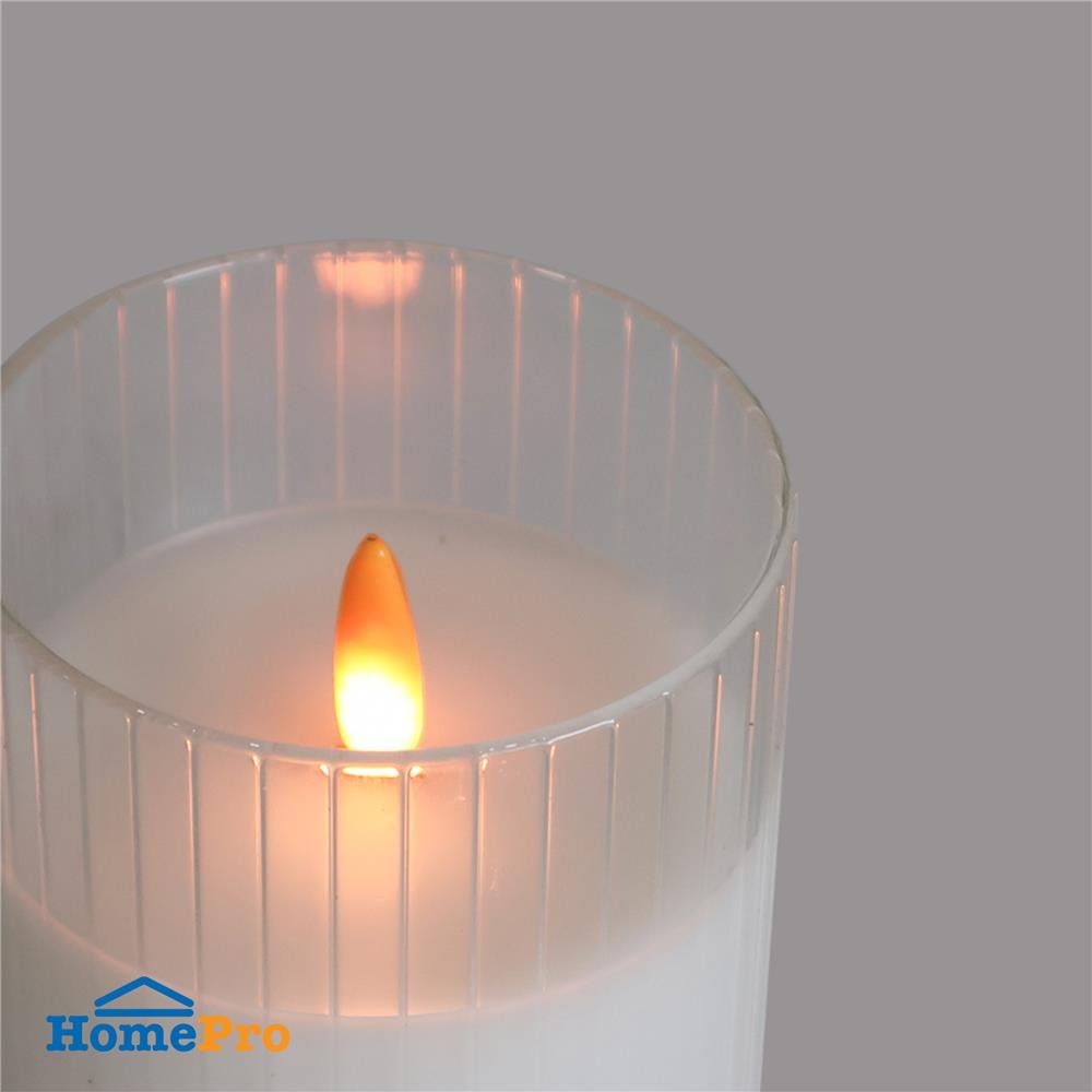 เทียนตกแต่ง LED ขอบสูงแก้วใส CLAIRE 12.5 ซม. สีขาว