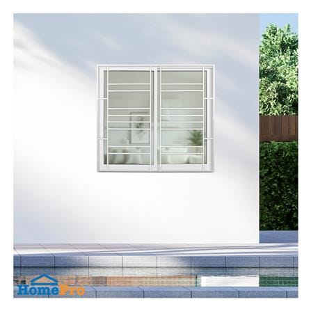 หน้าต่างบานเลื่อนอะลูมิเนียม พร้อมมุ้งลวดและเหล็กดัด S-S KPA โมเดิร์น 120x110 ซม. สีขาว_2