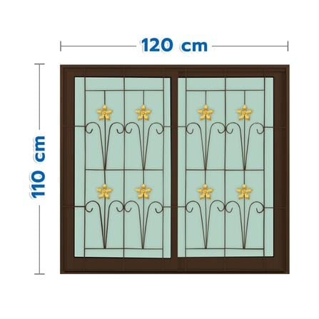 หน้าต่างบานเลื่อนอะลูมิเนียม พร้อมมุ้งลวดและเหล็กดัด S-S KPA ดอกไม้ทอง 120x110 ซม. สีชา_0