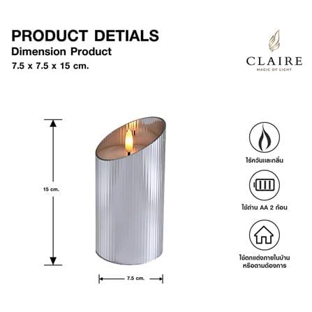 เทียนตกแต่ง LED แก้วแท่งใหญ่ CLAIRE 15 ซม. สีเงิน_6
