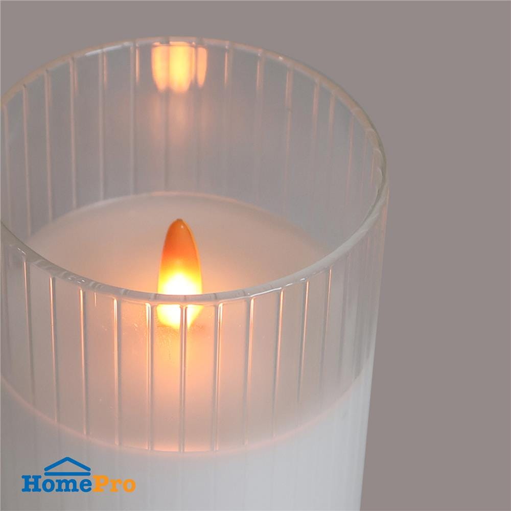 เทียนตกแต่ง LED ขอบสูงแก้วใส CLAIRE 15 ซม. สีขาว