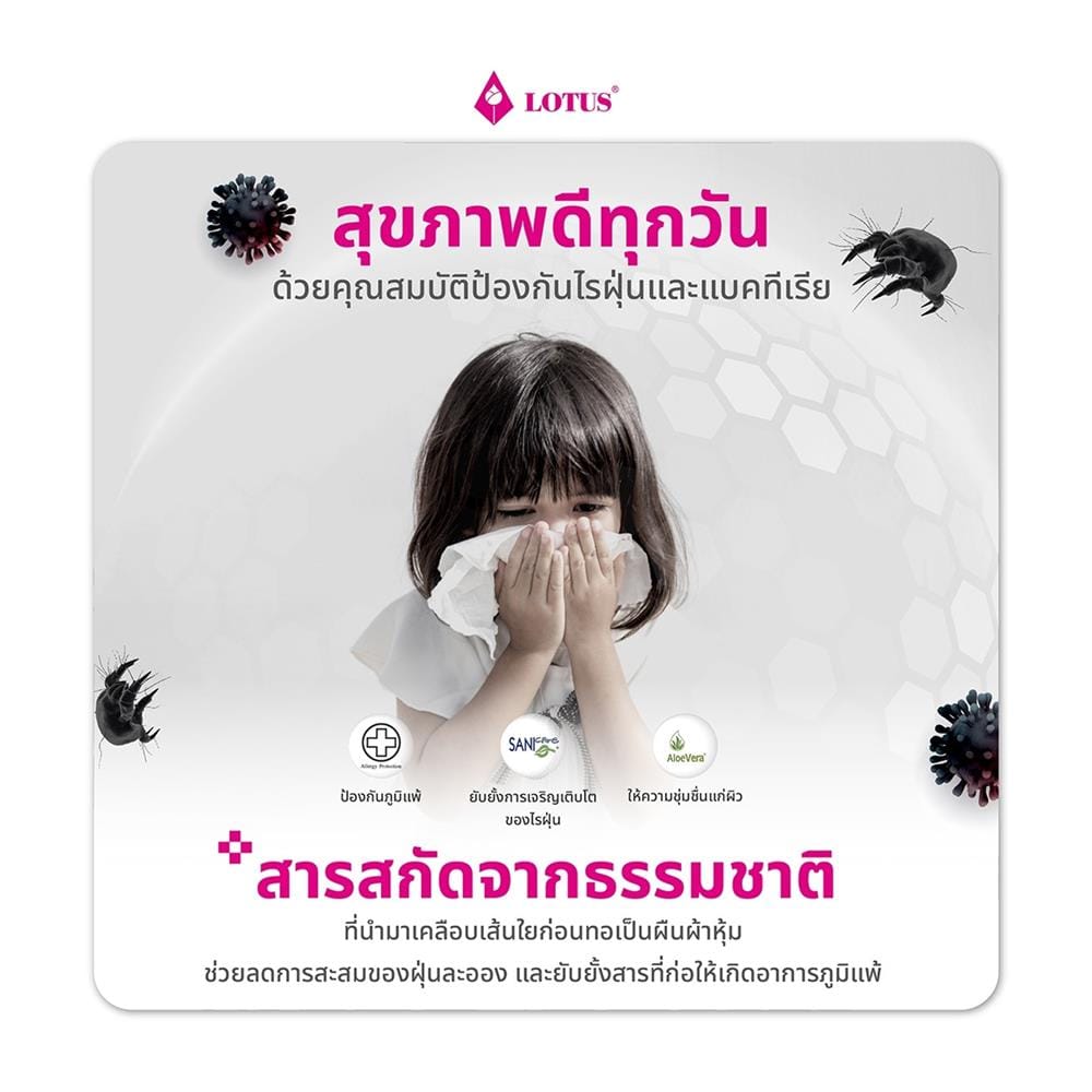 หมอนข้างสุญญากาศ ใยสังเคราะห์ LOTUS สีขาว (1 แถม 1)