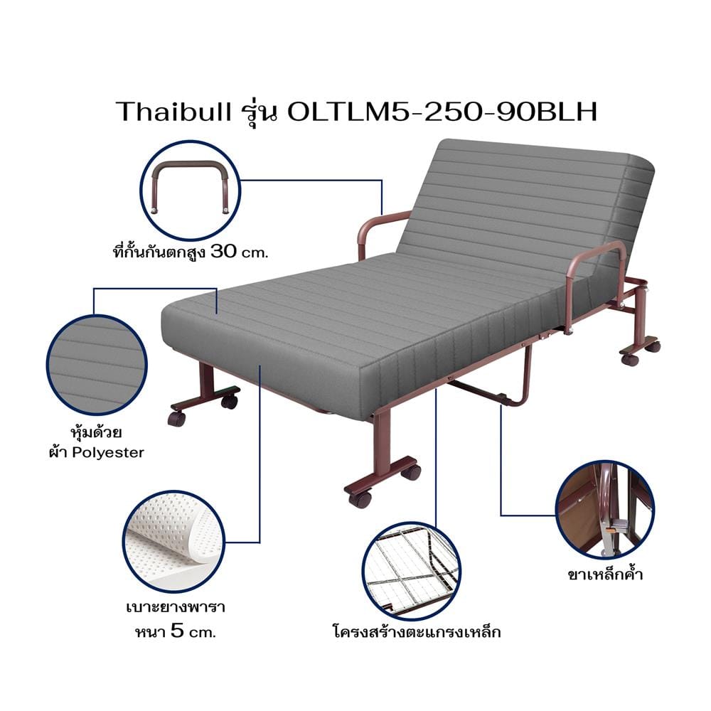 เตียงพับพร้อม TOPPER THAIBULL OLTLM5-250-90BLH สี GREY