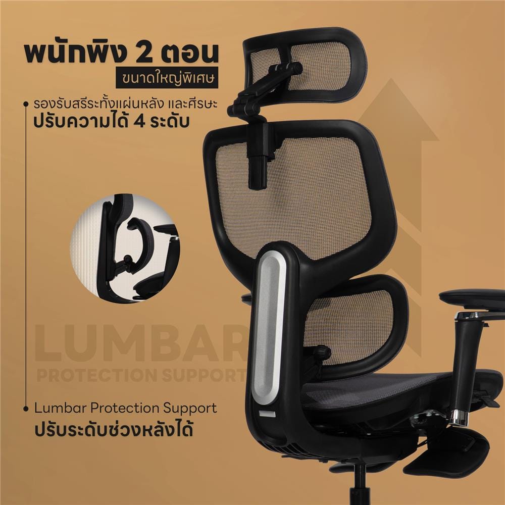 เก้าอี้สุขภาพ DESK SPACE NEBULA สีเทาเข้ม