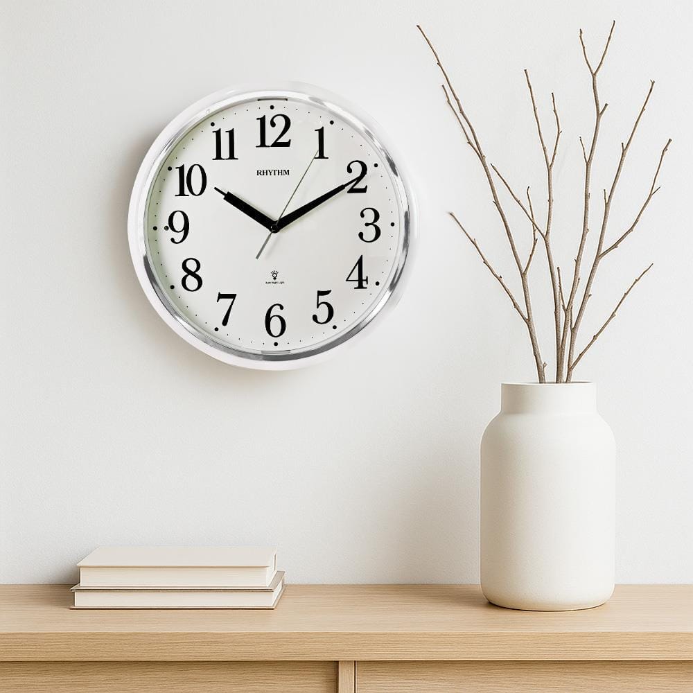 นาฬิกาแขวน RHYTHM CMG633NR03 13 นิ้ว สีเงิน