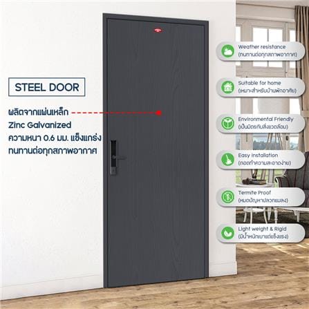 ชุดประตูเหล็ก เจาะลูกบิด PROFESSIONAL DOOR FR1LBK+WD1BK 86.4x203.5 ซม. สีเทาเม็ดทราย (เปิดด้านซ้าย ออกด้านนอก)_4