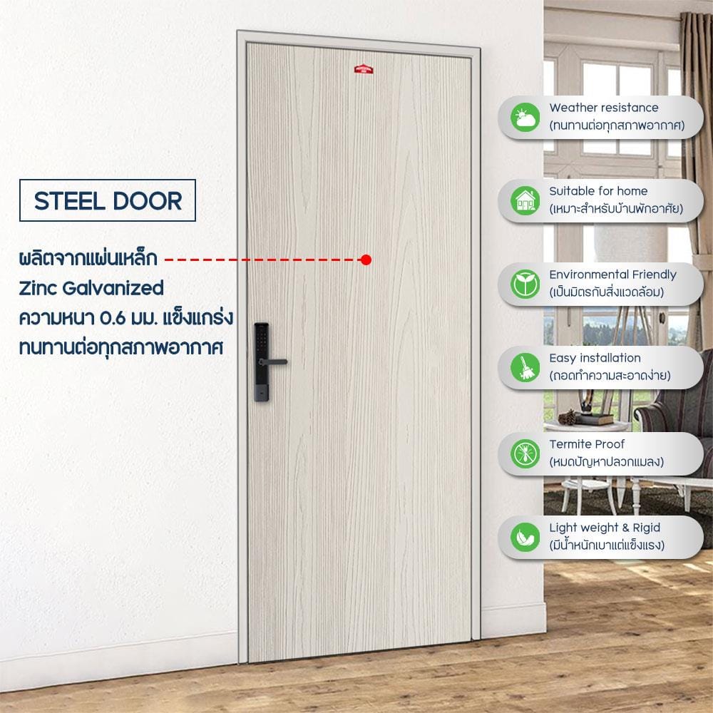 ชุดประตูภายในเหล็ก เจาะลูกบิด PROFESSIONAL DOOR FR2LG+D241 96.4x203.5 ซม. สีเทา (เปิดด้านซ้าย ออกด้านนอก)