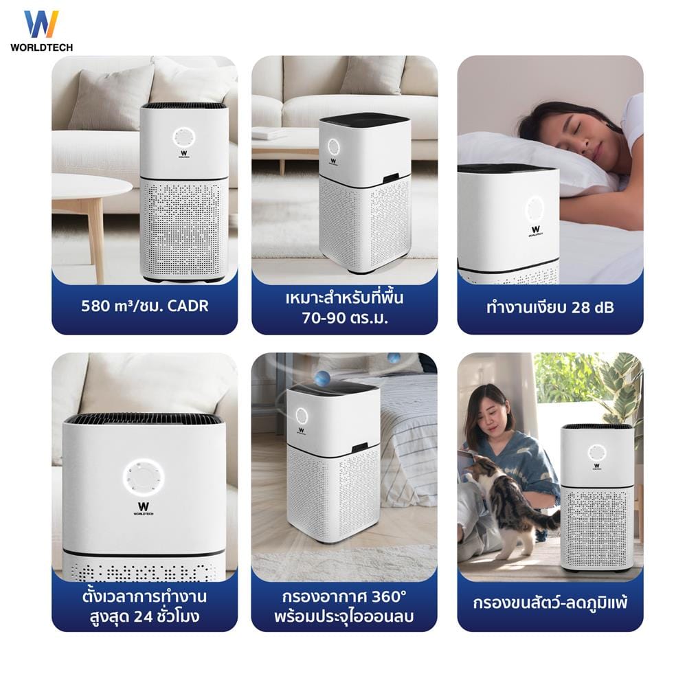 เครื่องฟอกอากาศ 90 ตร.ม. WORLDTECH WT-AP5110 สีขาว