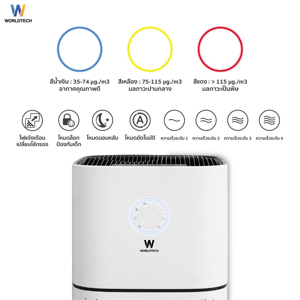 เครื่องฟอกอากาศ 90 ตร.ม. WORLDTECH WT-AP5110 สีขาว