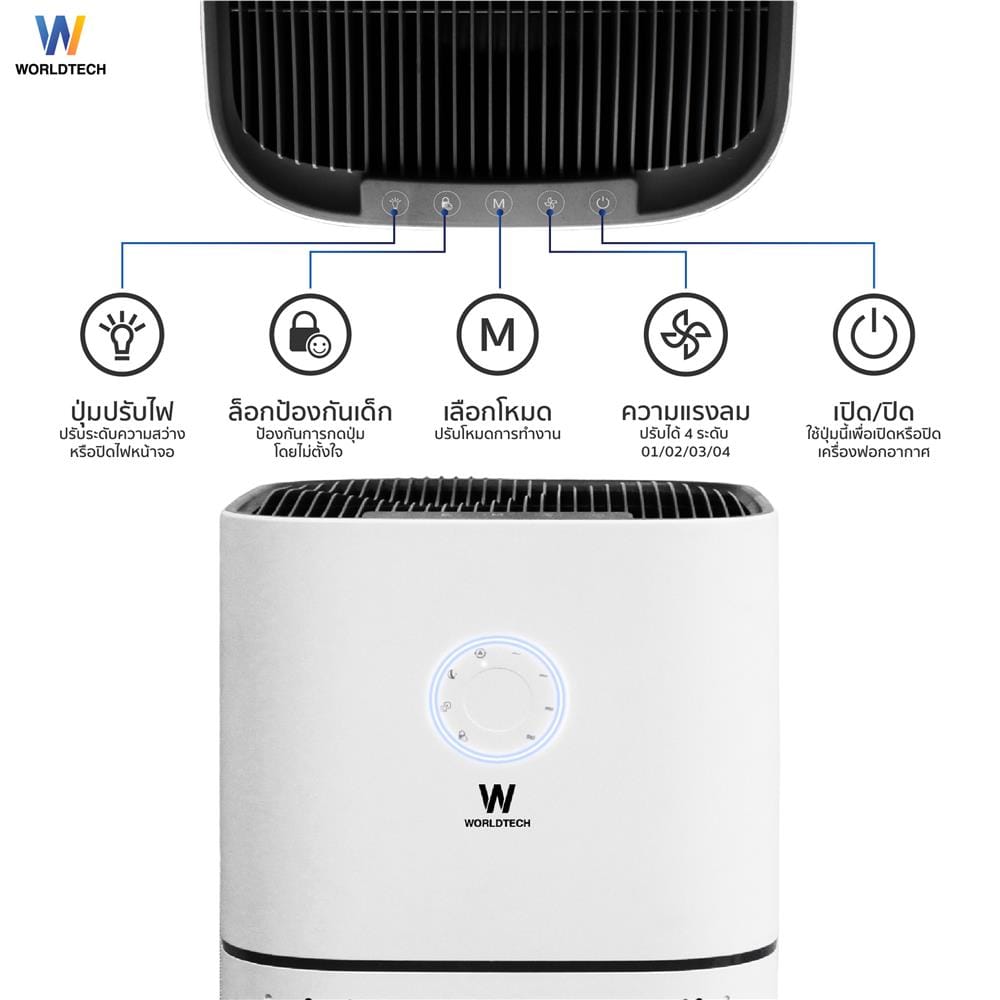 เครื่องฟอกอากาศ 90 ตร.ม. WORLDTECH WT-AP5110 สีขาว