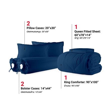 ชุดผ้าปูที่นอน 5 ฟุต (ชุด 6 ชิ้น) FROLINA MICROTEX MIDNIGHT NAVY SF039_2