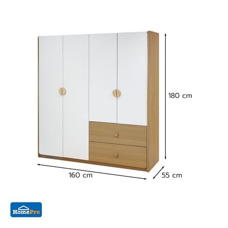 ตู้เสื้อผ้า 4 บานเปิด FURDINI MARU 160 ซม. สี NT OAK/ขาว_9