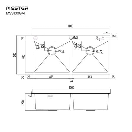 ซิงค์ฝัง 2 หลุม MESTER MSS100GM สีเทาดำ_5