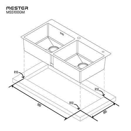 ซิงค์ฝัง 2 หลุม MESTER MSS100GM สีเทาดำ_4