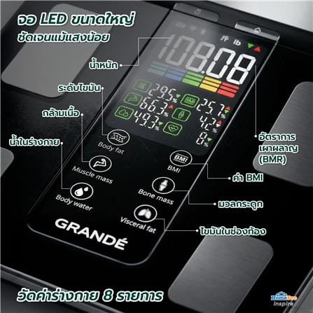 เครื่องชั่งน้ำหนักบลูทูธ GRANDE SM. BODY SCALE CS10G สีดำ_7