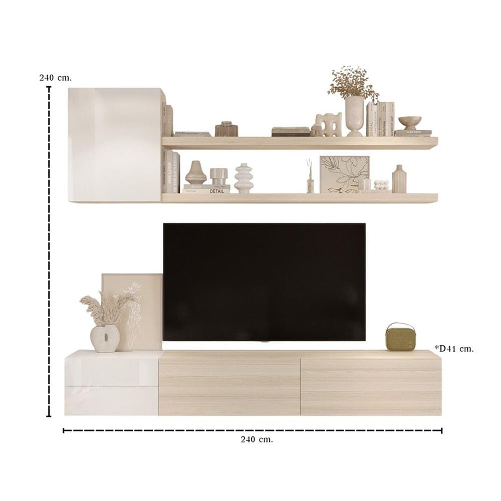 ชุดตู้วางทีวี SB BUILT IN WISEST 19238190 240 ซม. สีแคนยอนโอ๊ค/ขาว